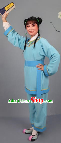 Top Grade Professional Beijing Opera Livehand Blue Costume, Traditional Ancient Chinese Peking Opera Lad Boy Book Clothing