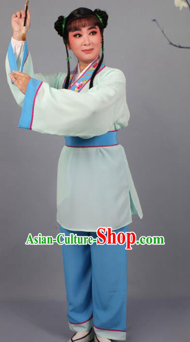 Top Grade Professional Beijing Opera Livehand Blue Costume, Traditional Ancient Chinese Peking Opera Lad Boy Book Clothing