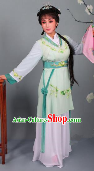 Top Grade Professional Beijing Opera Young Lady Costume Light Green Hua Tan Embroidered Dress, Traditional Ancient Chinese Peking Opera Maidservants Embroidery Clothing