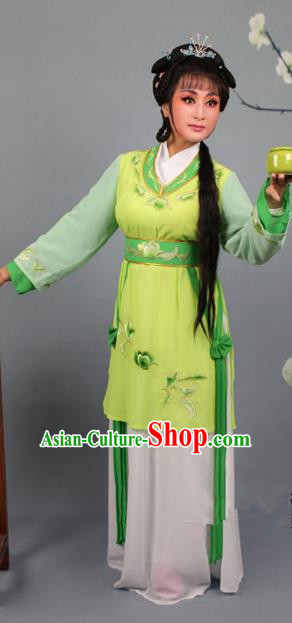 Top Grade Professional Beijing Opera Young Lady Costume Green Hua Tan Embroidered Dress, Traditional Ancient Chinese Peking Opera Maidservants Embroidery Clothing