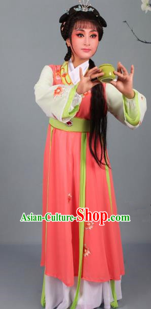 Top Grade Professional Beijing Opera Young Lady Diva Costume Handmaiden Orange Embroidered Dress, Traditional Ancient Chinese Peking Opera Maidservants Embroidery Clothing