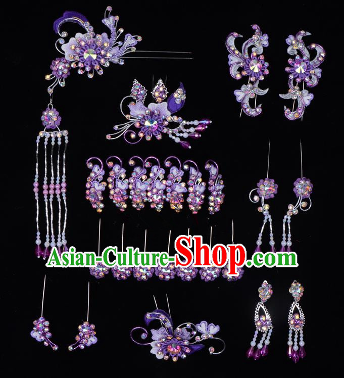 Top Grade Professional Beijing Opera Diva Hair Accessories Complete Set, Traditional Ancient Chinese Peking Opera Tassel Step Shake Hua Tan Hairpins Headwear