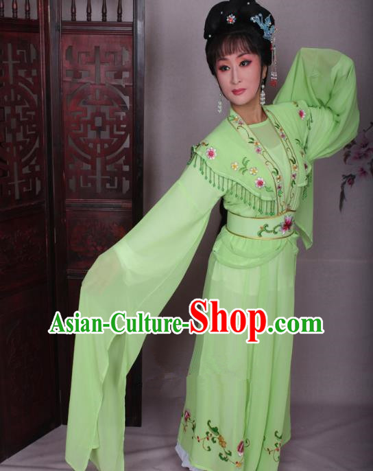 Top Grade Professional Beijing Opera Hua Tan Costume Water Sleeve Green Embroidered Dress, Traditional Ancient Chinese Peking Opera Diva Embroidery Clothing