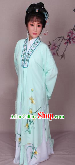 Top Grade Professional Beijing Opera Hua Tan Costume Water Sleeve Green Embroidered Dress, Traditional Ancient Chinese Peking Opera Diva Embroidery Clothing