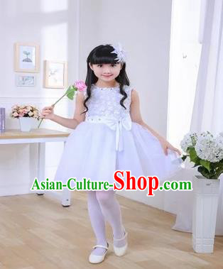 Top Grade Chinese Professional Performance Chorus Catwalks Costume, Children White Veil Bubble Full Dress Modern Dance Dress for Girls Kids