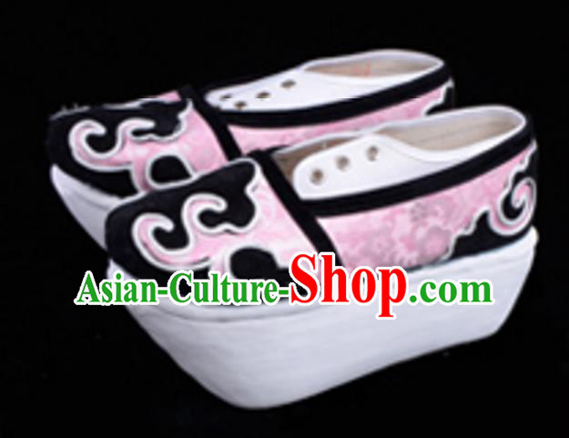 Top Grade Professional Beijing Opera Niche Pink Shoes, Traditional Ancient Chinese Peking Opera Young Men Flange Shoes