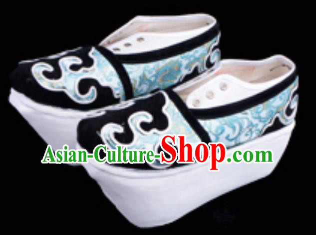 Top Grade Professional Beijing Opera Niche Green Shoes, Traditional Ancient Chinese Peking Opera Young Men Flange Shoes