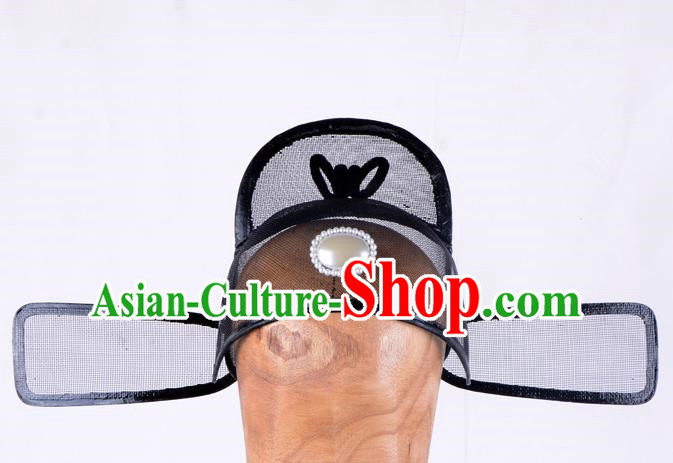 Top Grade Professional Beijing Opera Niche Costume Official Hat Headwear, Traditional Ancient Chinese Peking Opera Young Men Headpiece Black Gauze Cap