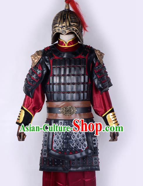 Traditional China Beijing Opera Takefu General Corselet Costume and Headwear Complete Set, Ancient Chinese Peking Opera Wu-Sheng Military Officer Armour Clothing