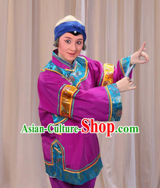 Top Grade Professional Beijing Opera Old Women Costume Pantaloon Embroidered Purple Clothing, Traditional Ancient Chinese Peking Opera Matchmakers Embroidery Clothing