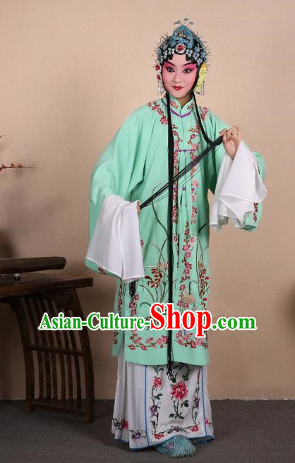 Top Grade Professional Beijing Opera Costume Hua Tan Green Embroidered Orchid Cape, Traditional Ancient Chinese Peking Opera Diva Embroidery Dress Clothing