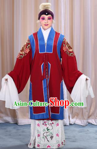 Top Grade Professional Beijing Opera Old Women Costume Long Red Waistcoat, Traditional Ancient Chinese Peking Opera Pantaloon Landlord Shiva Clothing