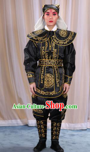 Traditional China Beijing Opera Takefu Costume, Ancient Chinese Peking Opera Wu-Sheng Warrior Embroidery Black Clothing