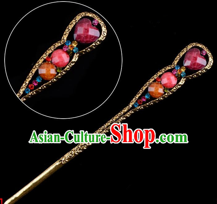 Traditional China Beijing Opera Diva Hair Accessories Rosy Hairpin, Ancient Chinese Peking Opera Shake Hua Tan Hairpins Kanzashi Headwear