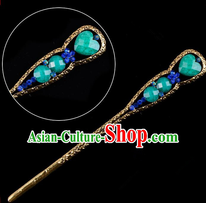 Traditional China Beijing Opera Diva Hair Accessories Green Hairpin, Ancient Chinese Peking Opera Shake Hua Tan Hairpins Kanzashi Headwear