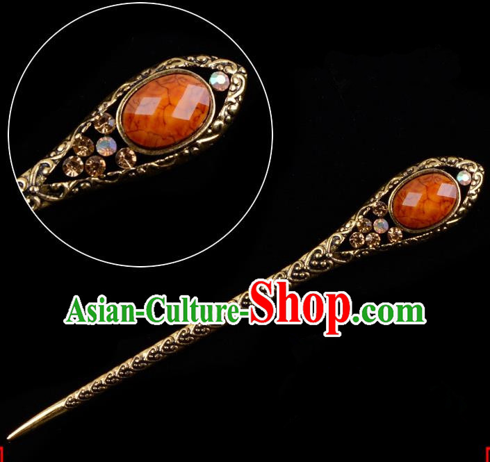 Traditional China Beijing Opera Pantaloon Hair Accessories Orange Hairpin, Ancient Chinese Peking Opera Old Women Hairpins Kanzashi Headwear