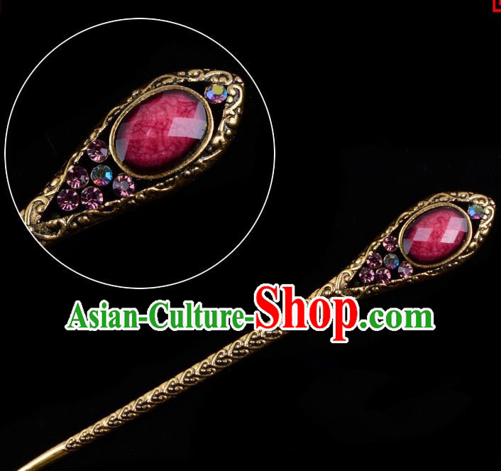 Traditional China Beijing Opera Pantaloon Hair Accessories Purple Hairpin, Ancient Chinese Peking Opera Old Women Hairpins Kanzashi Headwear