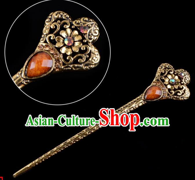 Traditional China Beijing Opera Hua Tan Pantaloon Hair Accessories Orange Hairpin, Ancient Chinese Peking Opera Women Hairpins Diva Kanzashi Headwear