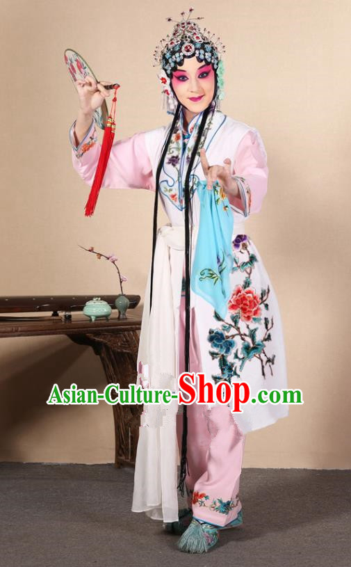 Top Grade Professional Beijing Opera Diva Costume Young Lady White Embroidered Waistcoat, Traditional Ancient Chinese Peking Opera Princess Embroidery Dress Clothing