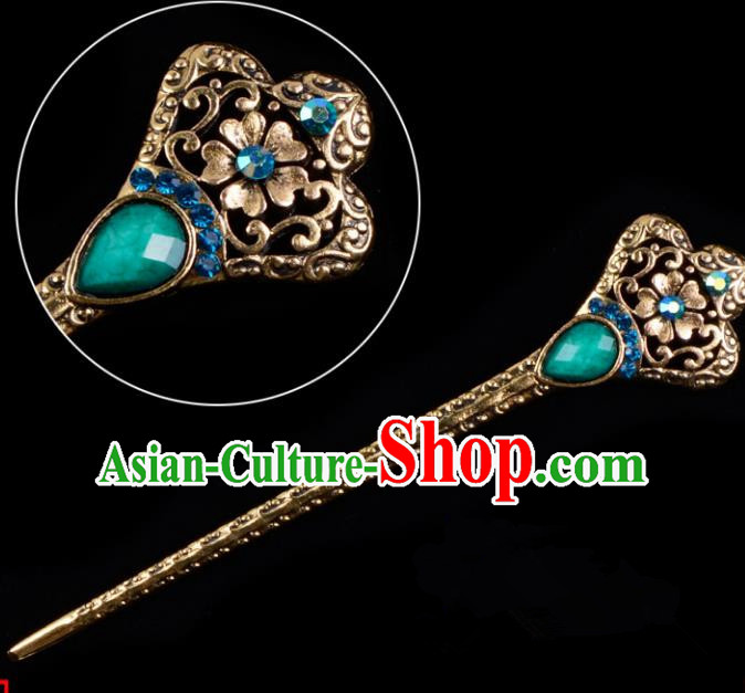 Traditional China Beijing Opera Hua Tan Pantaloon Hair Accessories Green Hairpin, Ancient Chinese Peking Opera Women Hairpins Diva Kanzashi Headwear