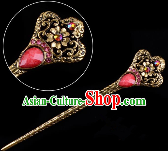 Traditional China Beijing Opera Hua Tan Pantaloon Hair Accessories Red Hairpin, Ancient Chinese Peking Opera Women Hairpins Diva Kanzashi Headwear