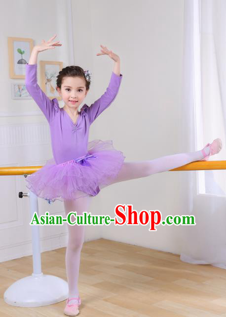 Top Grade Chinese Professional Performance Catwalks Costume, Children Ballet Dance Dress Modern Swan Dance Purple Dress for Girls Kids