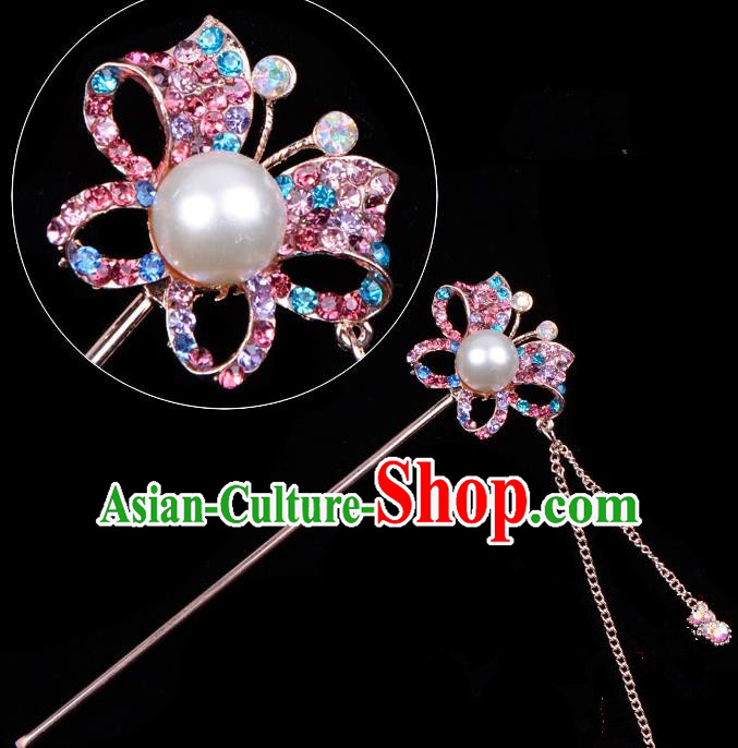 Traditional China Beijing Opera Hua Tan Hair Accessories Colorful Crystal Butterfly Hairpin, Ancient Chinese Peking Opera Tassel Step Shake Women Hairpins Diva Temple Kanzashi Headwear