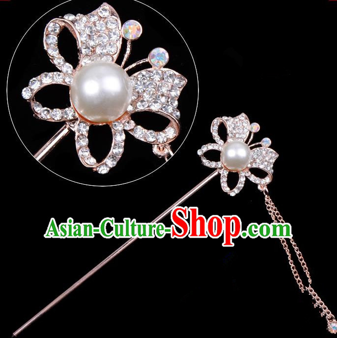 Traditional China Beijing Opera Hua Tan Hair Accessories Crystal Butterfly Hairpin, Ancient Chinese Peking Opera Tassel Step Shake Women Hairpins Diva Temple Kanzashi Headwear