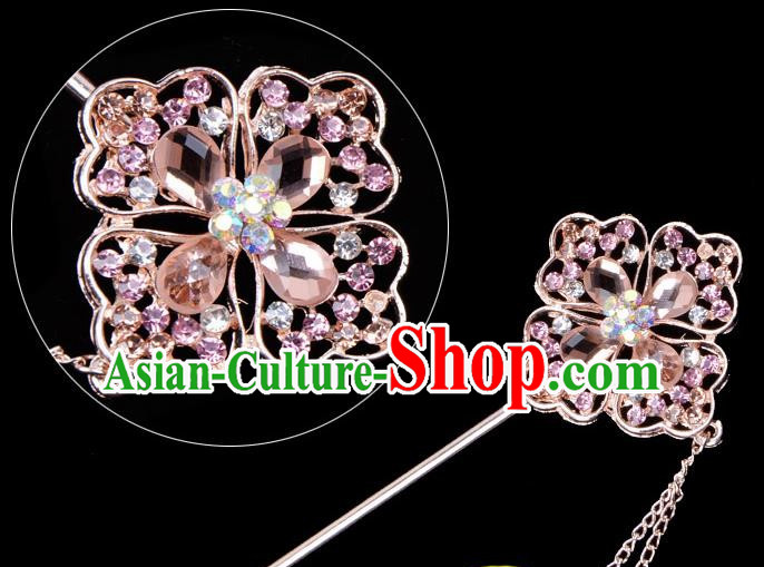 Traditional China Beijing Opera Palace Lady Hair Accessories Orange Crystal Hairpin, Ancient Chinese Peking Opera Tassel Step Shake Women Hairpins Diva Kanzashi Headwear