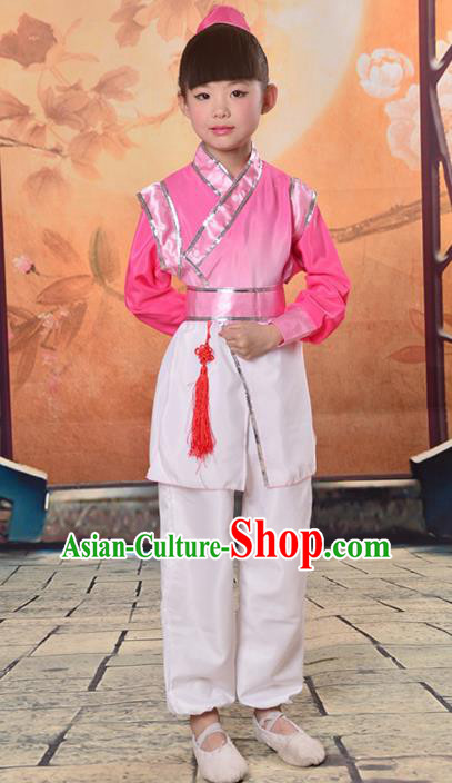 Traditional Chinese Classical Gukhak Costume, China Ancient Folk Dance Scholar Rosy Clothing for Kids