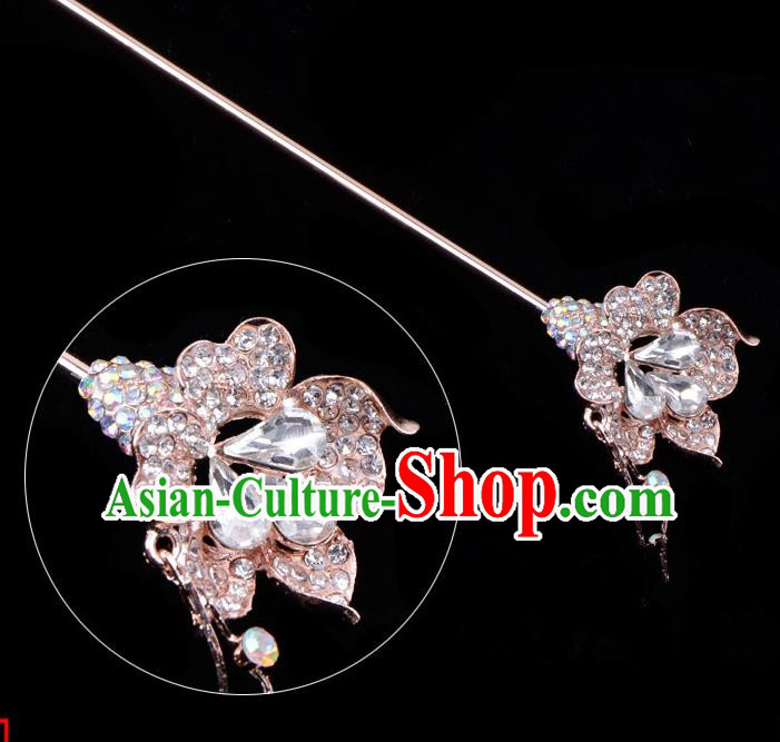 Traditional China Beijing Opera Palace Lady Hair Accessories Crystal Flower Hairpin, Ancient Chinese Peking Opera Tassel Step Shake Women Hairpins Diva Kanzashi Headwear