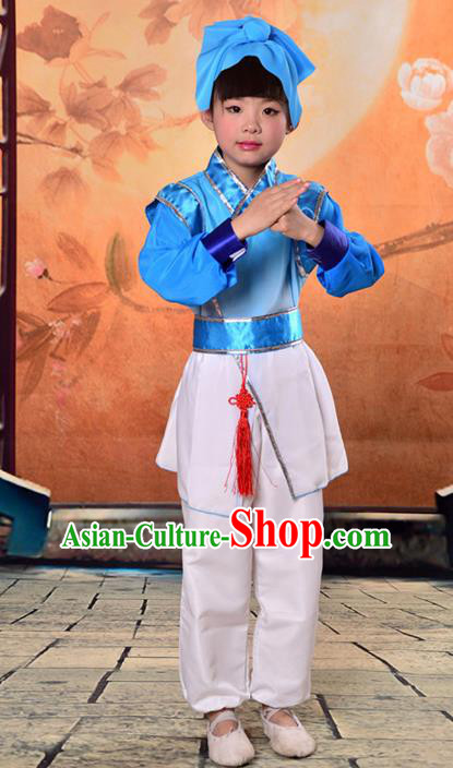 Traditional Chinese Classical Gukhak Costume, China Ancient Folk Dance Scholar Blue Clothing for Kids