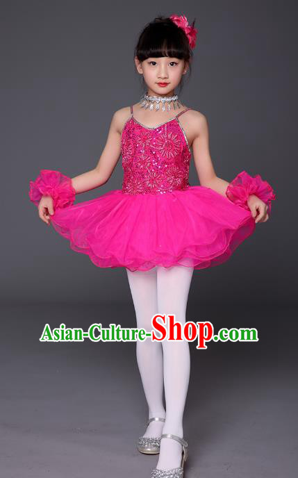 Top Grade Chinese Professional Performance Catwalks Costume, Children Ballet Dance Uniform Modern Swan Dance Rosy Dress for Girls Kids