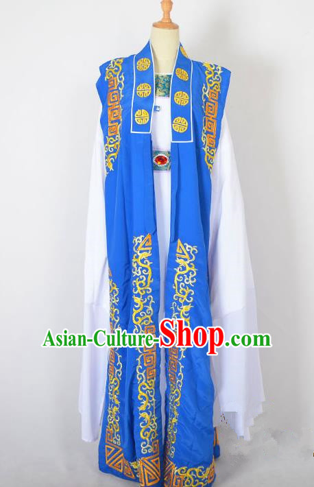 Traditional Chinese Professional Peking Opera Old Men Costume, China Beijing Opera Milord Ministry Councillor Embroidery Blue Mantel Long Robe Clothing