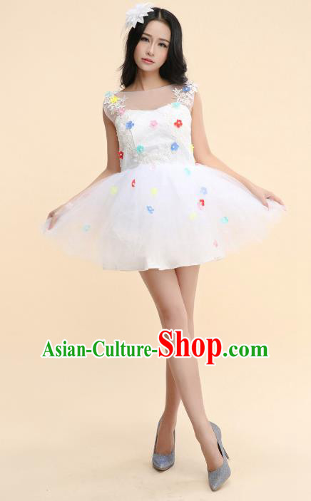 Top Grade Chinese Professional Performance Catwalks Costume, Modern Dance White Veil Bubble Princess Dress for Women