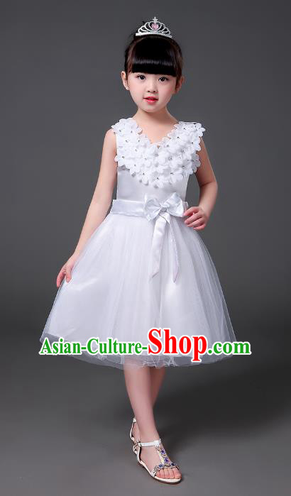 Top Grade Chinese Professional Performance Catwalks Costume, Children Modern Dance White Veil Bubble Princess Dress for Girls