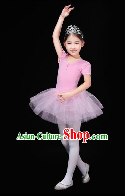 Top Grade Chinese Compere Professional Performance Catwalks Costume, China Ballet Dance Modern Swan Dance Pink Gym Dress for Women