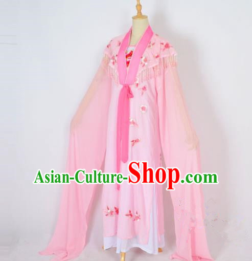 Traditional Chinese Professional Peking Opera Embroidery Plum Blossom Costume, China Beijing Opera Female Diva Cloud Shoulder Clothing Pink Long Robe