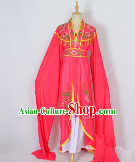 Traditional Chinese Professional Peking Opera Embroidery Plum Blossom Costume, China Beijing Opera Female Diva Cloud Shoulder Clothing Rosy Long Robe