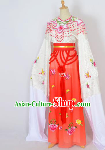 Traditional Chinese Professional Peking Opera Shaoxing Opera Embroidery Costume, China Beijing Opera Female Diva Clothing Zhu Yingtai Red Long Robe Dress