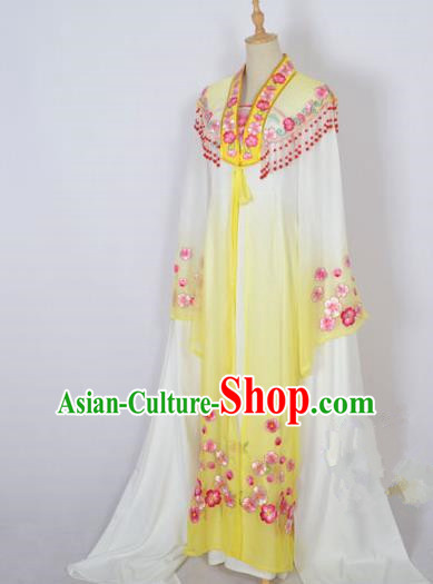 Traditional Chinese Professional Peking Opera Shaoxing Opera Costume Embroidery Yellow Mantel, China Beijing Opera Female Diva Clothing Long Shawl Dress