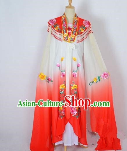 Traditional Chinese Professional Peking Opera Shaoxing Opera Costume Embroidery Red Cloud Shoulder Mantel, China Beijing Opera Female Diva Clothing Long Water Sleeve Shawl Dress