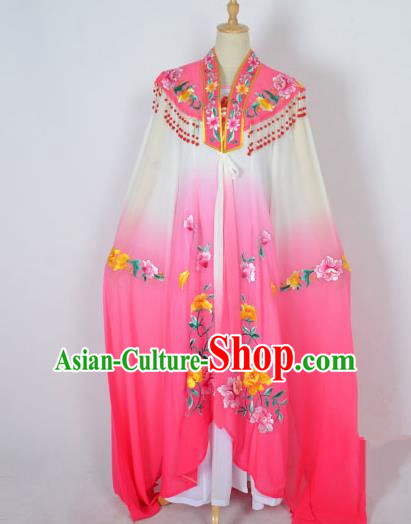 Traditional Chinese Professional Peking Opera Shaoxing Opera Costume Embroidery Pink Cloud Shoulder Mantel, China Beijing Opera Female Diva Clothing Long Water Sleeve Shawl Dress