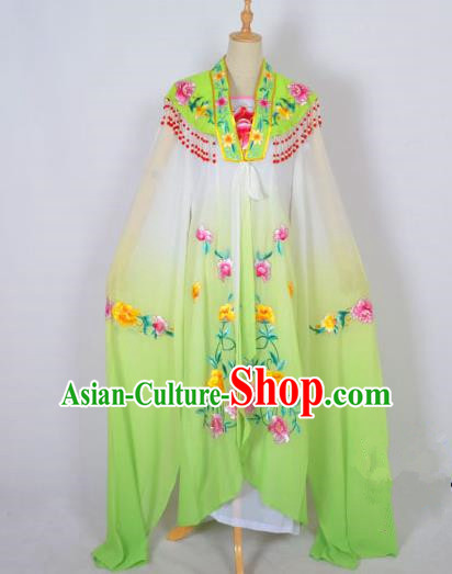 Traditional Chinese Professional Peking Opera Shaoxing Opera Costume Embroidery Grass Green Cloud Shoulder Mantel, China Beijing Opera Female Diva Clothing Long Water Sleeve Shawl Dress