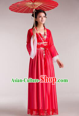 Traditional Chinese Classical Ancient Fairy Costume, China Tang Dynasty Princess Red Dress for Women