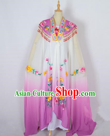 Traditional Chinese Professional Peking Opera Shaoxing Opera Costume Embroidery Purple Cloud Shoulder Mantel, China Beijing Opera Female Diva Clothing Long Water Sleeve Shawl Dress