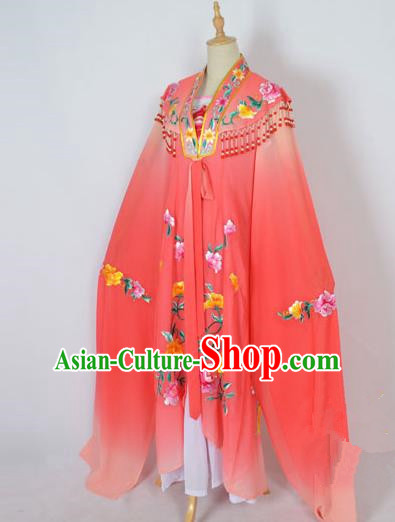 Traditional Chinese Professional Peking Opera Shaoxing Opera Costume Embroidery Watermelon Red Cloud Shoulder Mantel, China Beijing Opera Female Diva Clothing Long Water Sleeve Shawl Dress