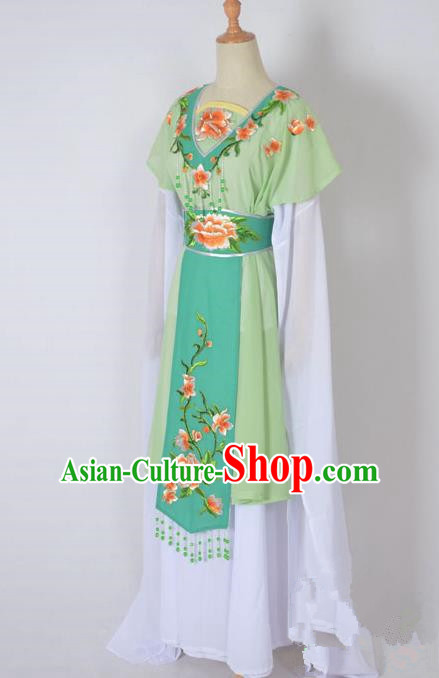 Traditional Chinese Professional Peking Opera Nobility Lady Water Sleeve Costume, China Beijing Opera Shaoxing Opera Royal Princess Embroidery Peony Green Dress Clothing