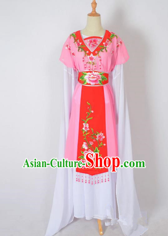 Traditional Chinese Professional Peking Opera Nobility Lady Water Sleeve Costume, China Beijing Opera Shaoxing Opera Royal Princess Embroidery Peony Pink Dress Clothing