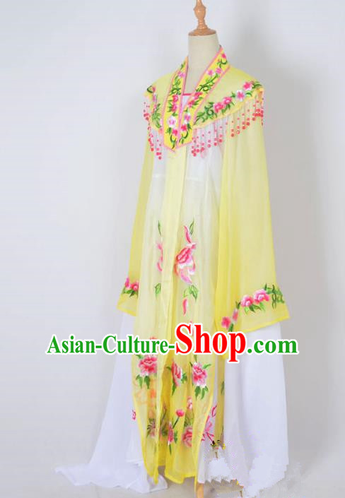 Traditional Chinese Professional Peking Opera Nobility Lady Water Sleeve Costume Embroidery Yellow Shawl, China Beijing Opera Shaoxing Opera Royal Princess Dress Clothing